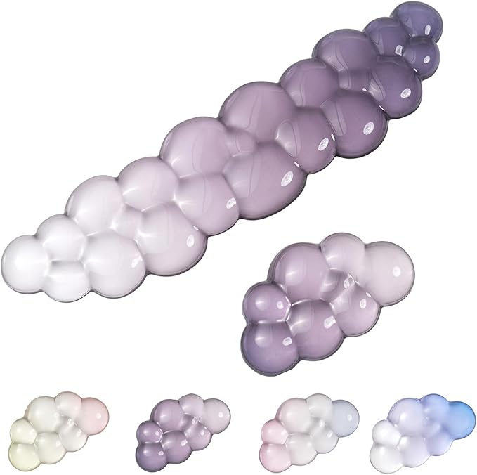 Gel Keyboard Wrist Rest Cloud Set, Clear Ergonomic Wrist Support and Arm Support Keyboard Rest for Typing Pain Relief, with Non-Slip Soft Washable Wrist Rest(Purple Grey)