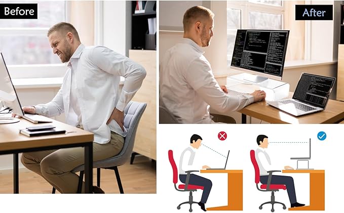 Acrylic Cat-Proof Laptop Stand & Keyboard Protector - 16" Clear Monitor Riser with Non-Slip Base for Home Office, Ergonomic Desk Organizer (Supports 60lbs)