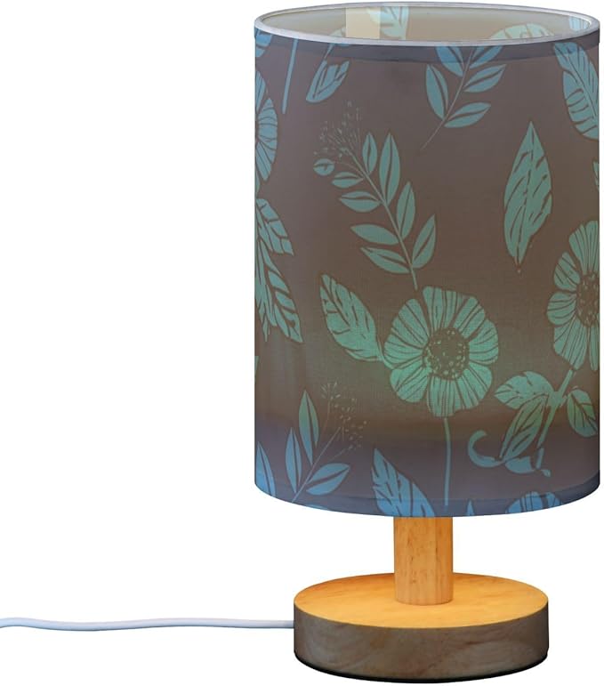 Blue Floral LED Table Lamp, Bedside Lamp with Linen Lampshade, Flicker-Free Eye Care USB Plug in Nightstand Lamp, for Bedroom and Office