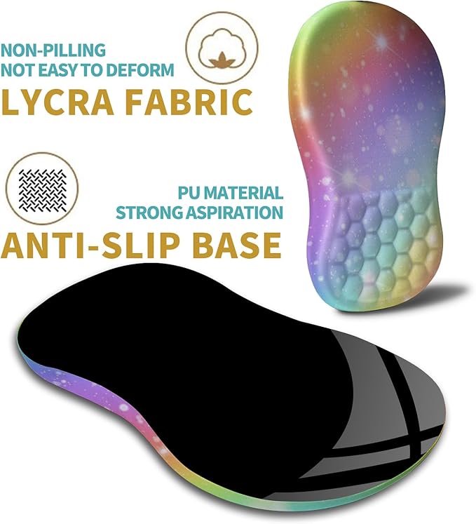 Hokafenle Ergonomic Mouse Pad Wrist Support with Massage Design, Wrist Rest Mousepad with Memory Foam&Non-Slip PU Base, Mouse Pads for Wireless Mouse & Desk (12x8 inch,Rainbow Bubble)