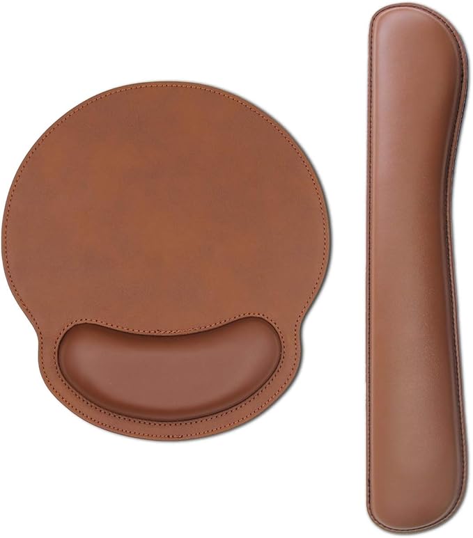 RICHEN Ergonomic PU Leather Keyboard Wrist Rest and Mouse Pad with Wrist Support, Memory Foam Set for Computer/Laptop,Gaming and Office, Comfortable for Easy Typing (PU Brown)