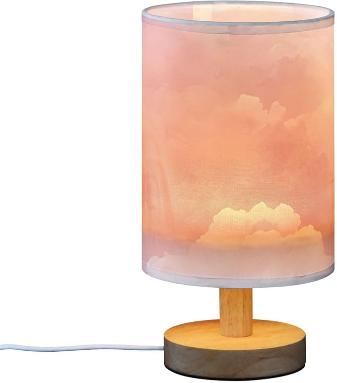 Pink Cloud LED Table Lamp, Bedside Lamp with Linen Lampshade, Flicker-Free Eye Care USB Plug in Nightstand Lamp, for Bedroom and Office