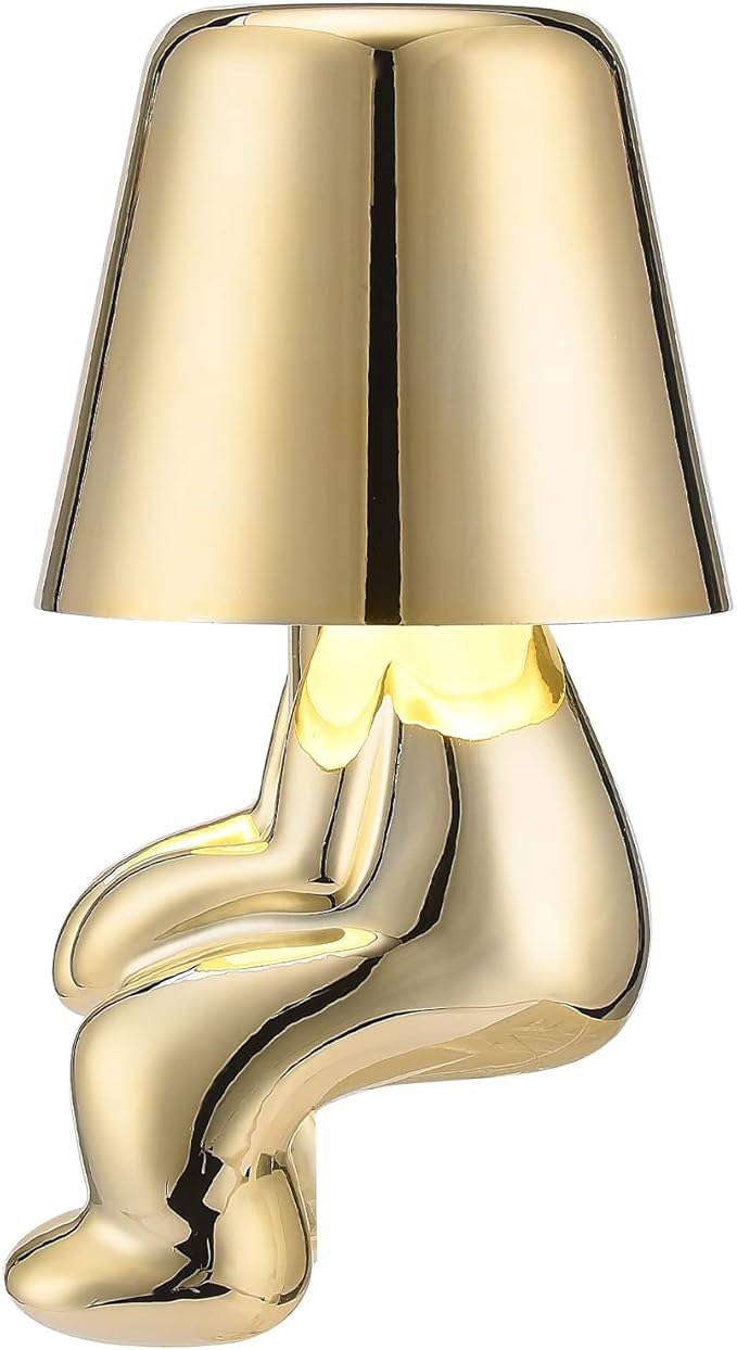 Bedside Touch Control Table Lamp Collection, Gold Decor Thinker Statue LED Table Lamp with USB Port, 3 Way Dimmable Modern Night Light Nightstand Lamp for Home Office(#2)