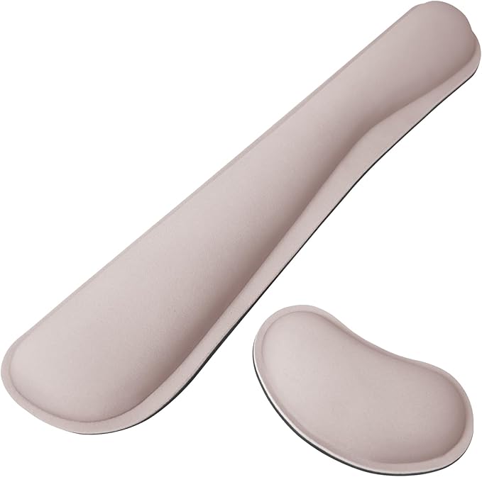 Wrist Rest for Computer Keyboard and Mouse, Ergonomic Design Wrist Support Pad for Keyboard, Soft Memory Foam Desk Pads Support Hand and Arm Easy Typing & Comfort, 2 Piece Pad, Cream Pink