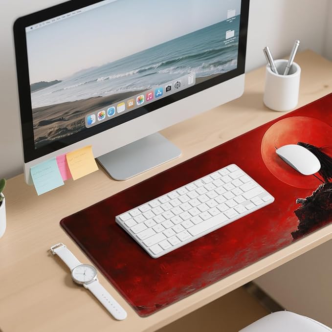 Red Moon Desk Mat Gaming Mouse Pad Dark Red Sky Mousepad for Keyboard and Mouse Extra Large Full Desk Computer Pads 31.5 x 11.8 Mouse Pads for Desk Home Office Gaming