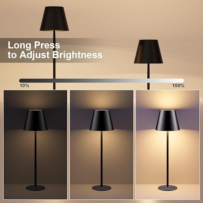 ORALUCE Cordless Table Lamp Rechargeable, Battery Operated LED Desk Lamp with USB Type-C Charging Port, 3 Color Stepless Dimming LED Lamp for Bedroom/Restaurant/Party/Coffee Shop/Camping/Bars, 2 Pack