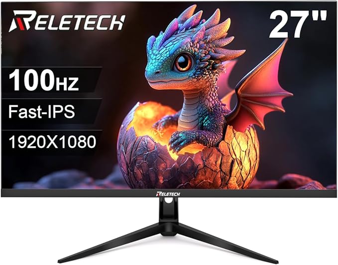 27 Inch Computer Monitor, 100Hz FHD 1080P, Fast-IPS Panel FreeSync Support, 100% sRGB, Eye Care, Frameless 3-Side Borderless Design, HDMI & VGA Ports 100x100mm VESA Mountable (R27 Core)