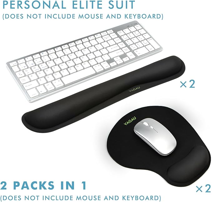 VAGAU Premium Keyboard Wrist Rest and Mouse Pad Wrist Support, Ergonomic Memory Foam Set for Office, Laptop, Mac, Computer and Gaming, Comfortable Typing (2 Pack)