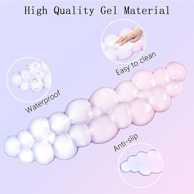 Gel Cloud Wrist Rest Keyboard Clear Mouse Pad with Wrist Rest Set 3PCS Ergonomic Acrylic Coaster Non-Slip Base Cute Transparent Cool Wrist Pad for Keyboard and Mouse Computer Gradient Pink Blue