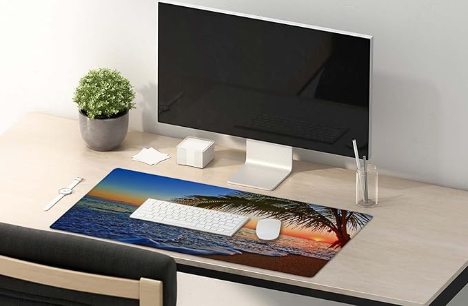 SSOIU Extended Gaming Mouse Pad - Non-Slip Water-Resistant Rubber Base Computer Keyboard Mouse Mat, 35.5 x 15.7-inch XX-Large Desk Mat, Ideal Partner for Work & Game, Pacific Sunrise at Lanikai Beach
