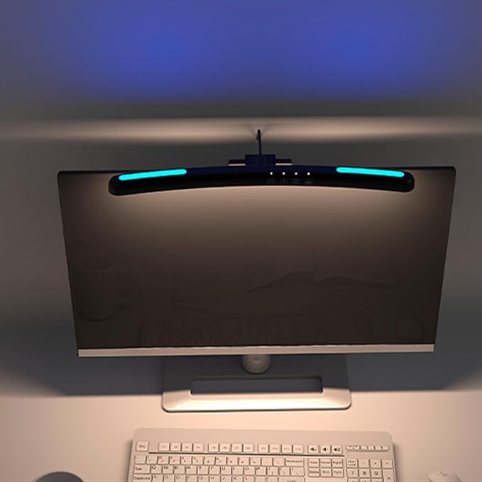 Cyrank Curved Monitor Light Bar, 3 Color Temperature LED Computer Desk Lamp Touch Control Monitor Lamp Type C Computer Light Clip on Keyboard Light