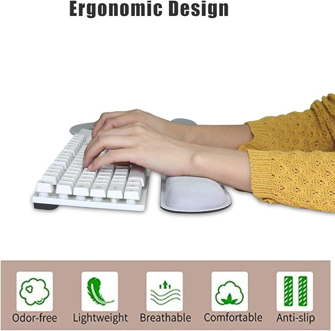 Ergonomic Keyboard Mouse Pad Wrist Rest Support Set for Laptop/Computer/Desktop,Memory Foam Hand Rest Wrist Cushion for Gaming/Office,Lightweight Comfortable (Greyish White)