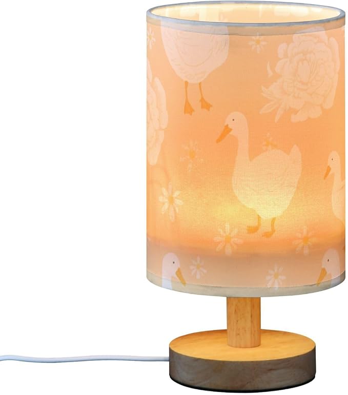 Beige Duck LED Table Lamp, Bedside Lamp with Linen Lampshade, Flicker-Free Eye Care USB Plug in Nightstand Lamp, for Bedroom and Office