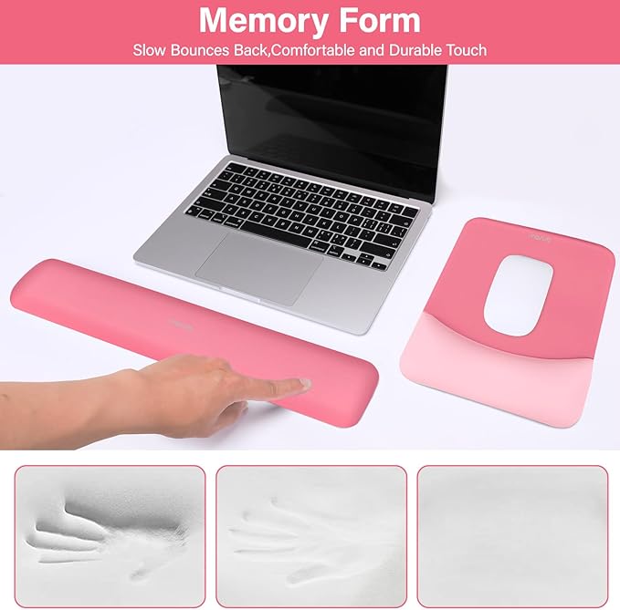 MOSISO Wrist Rest Support for Mouse Pad&Keyboard Set, Rectangular Ergonomic Mousepad Non-Slip Base Home/Office Easy Typing Pad with Neoprene Cloth&Raised Silicone Lining, Melon Pink