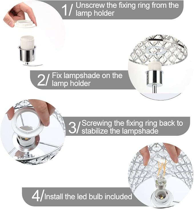 GyroVu Crystal Table Lamp for Bedroom Living Room, Touch Control Bedside Lamp with USB C+A Ports - Dimmable Nightstand Lamp Modern Light, Bulb Included