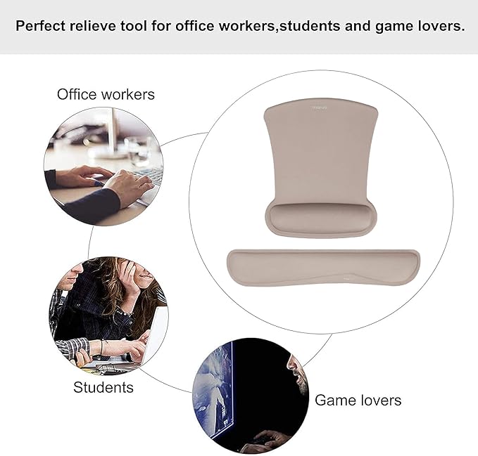 MOSISO Wrist Rest Support for Mouse Pad & Keyboard Set, Ergonomic Mousepad Non-Slip Base Home/Office Easy Typing Cushion with Neoprene Cloth & Raised Memory Foam, Taupe Brown
