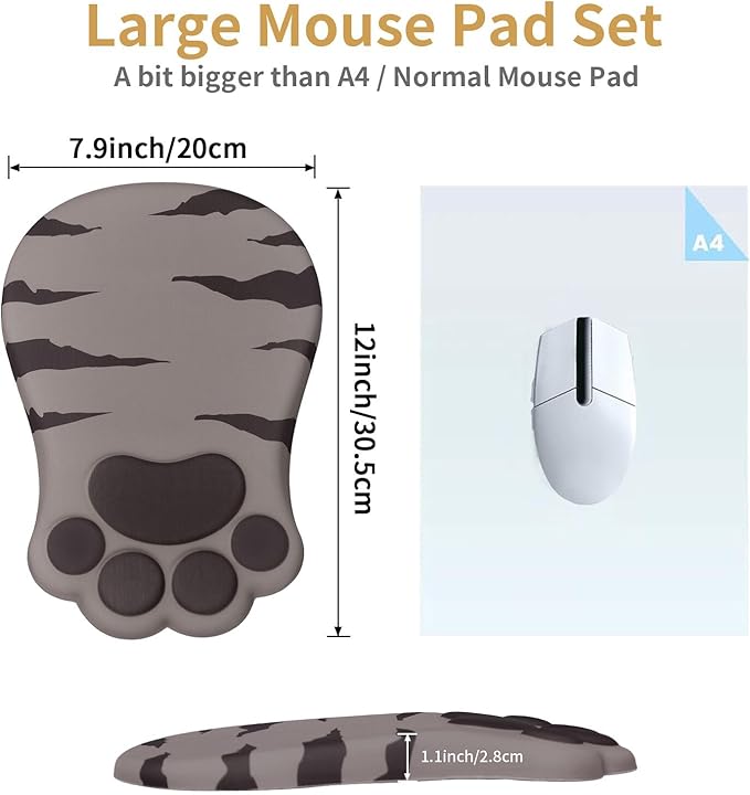 L-SPOUTTO Ergonomic Mouse Pad with Wrist Rest,Cute Cat Paw Mousepad Wrist Support,Comfortable Massage Design Computer Pain Relief Mouse Pad with Non-Slip PU Base for Desk Laptop Gaming Office,Brown