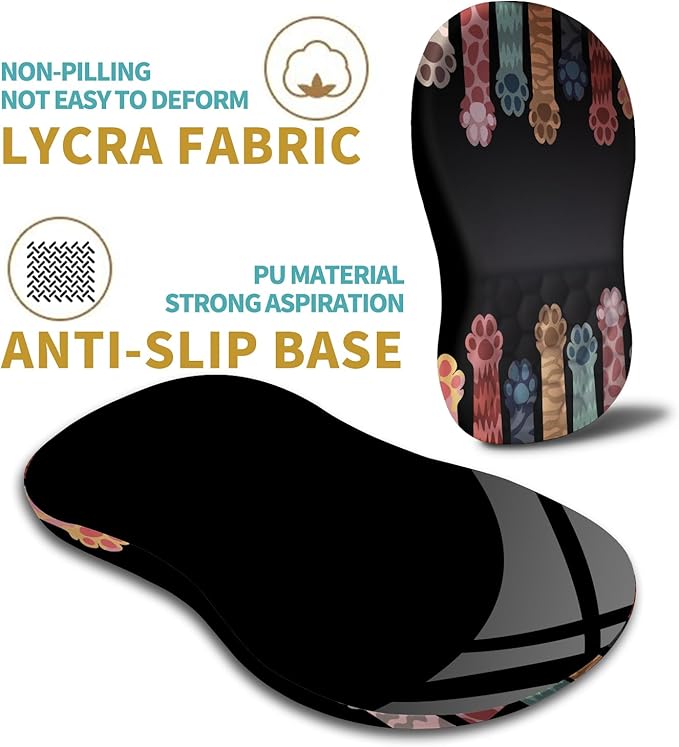 Hokafenle Ergonomic Mouse Pad Wrist Support with Massage Design, Wrist Rest Mousepad with Memory Foam&Non-Slip PU Base, Mouse Pads for Wireless Mouse & Desk (12x8 inch,Paw)
