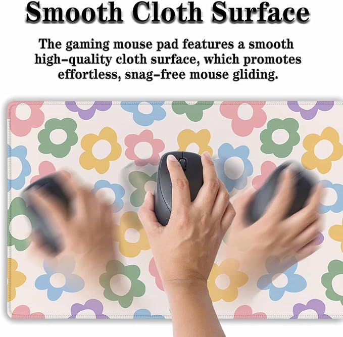 Computer Mat Jumbo Mouse Pad Extra Large Mouse Pads Desk Pad for Woman Gaming Mousepads Modern Desk Pad Non-Slip Rubber Base 35.4" X 15.7" for Game Office, Colorful Groovy Flowers