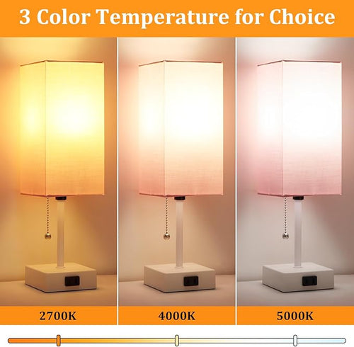 15'' Table Lamp for Bedroom set of 2,3-Color Bedside Lamps with Pull Chain Table Lamps for Night stands ,Small Night Light Lamps with 2 Bulbs Lamps for Living Room Kids Room Office Decor（Pink+White）