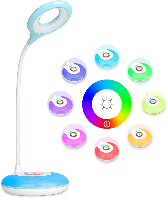 mafiti LED Desk Lamp Cordless Rechargeable Battery Operated Table Light Adjustable Gooseneck Dimmable Touch Control Color Changing RGB Eye-Caring Base Night Light for Kids with USB Charging Cable