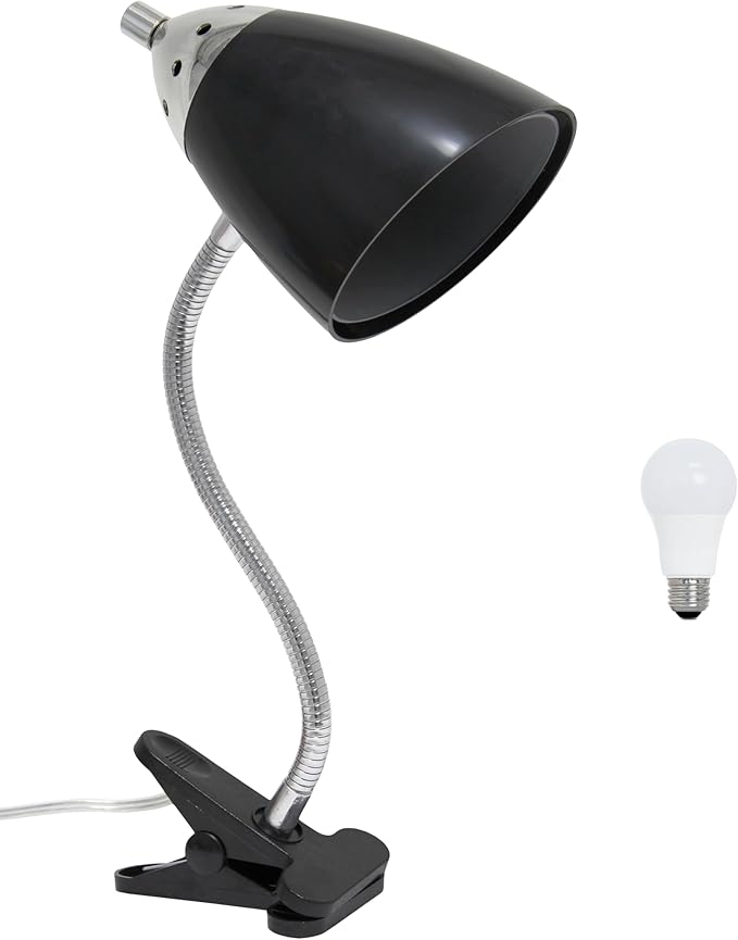 Simple Designs LD2001-BLK-LB 17.5" Flossy Flexible Gooseneck Clip Light Desk Lamp with LED Bulb, Black