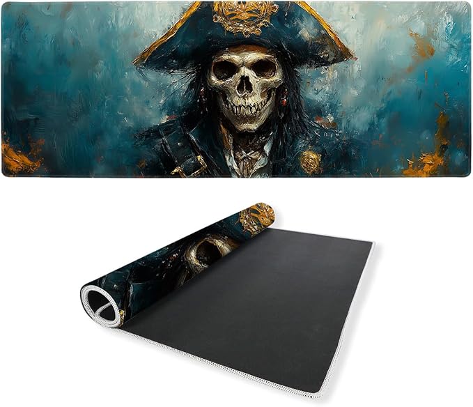 Ghost Gaming Mouse Pad Large Desk Mat Skeleton Pirate Naval Captain Skull Mousepads Computer Keyboard Pad Mouse Mat Laptop Mat 31.5 x 11.8 Mouse Pads for Desk Home Office Gaming