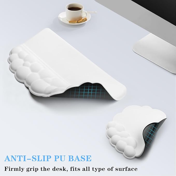 Cloud Keyboard and Mouse with Wrist Rest, Ergonomic Tilted Keyboard Stand with Soft Memory Foam Wrist Support Set, Effortless Typing, Comfortable for Office, Work, and Gaming