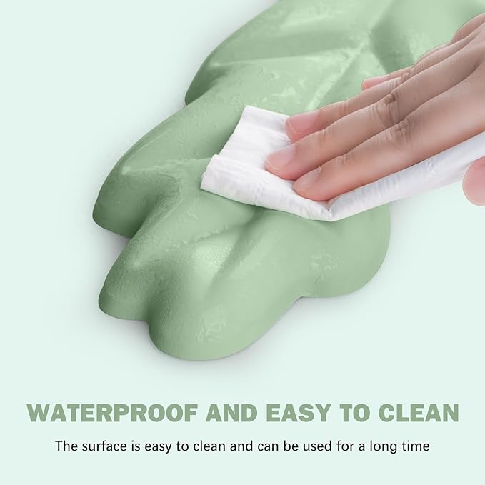 Keyboard Wrist Rest Pad Set, Leaf Shape PU Leather Memory Foam Wrist Cushion Support,Mouse Wrist Rest Pad,Non-Slip Wrist Support for Easy Typing, Green Leaf