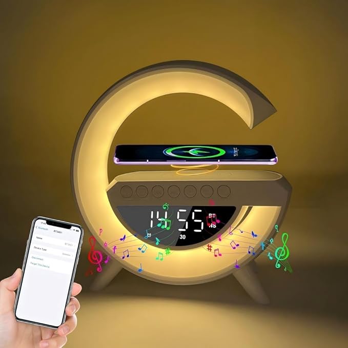 G-Type Wireless Charging Light,Wireless Charging Clock Alarm LED Desk Lamp All-in-One Machine, Suitable for Colored Environmental Lights in Bedrooms, Offices, and Homes