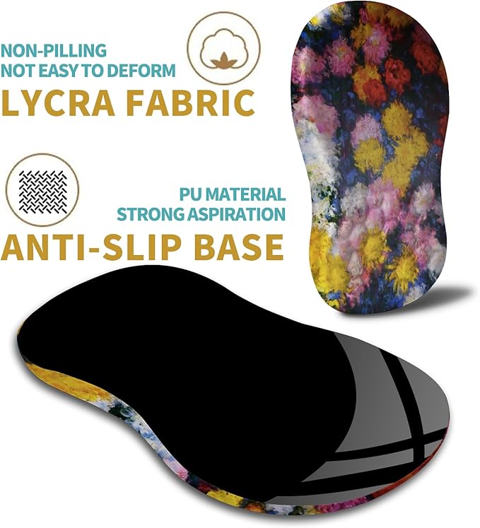 Hokafenle Ergonomic Mouse Pad Wrist Support with Massage Design, Wrist Rest Mousepad with Memory Foam&Non-Slip PU Base, Mouse Pads for Wireless Mouse & Desk(12x8 inch,Monet Chrysanthemum)