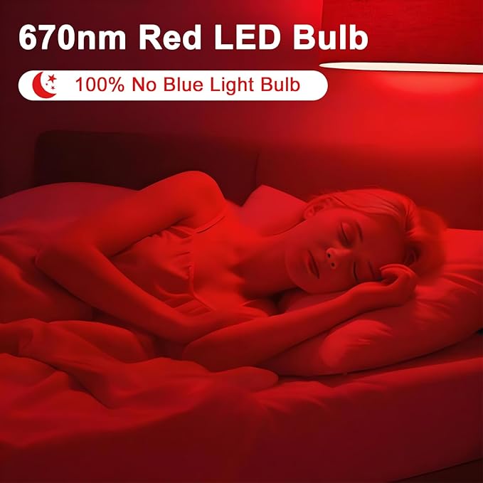Verbeeck 670nm Red Light Bulb,9W E26 A19 Red Light Sleep Therapy Bulb,Dimmable,Melatonin Promoting,Healthy Sleep Light,Night Light for Bedroom,Baby Nursery,Reading,3 Pack