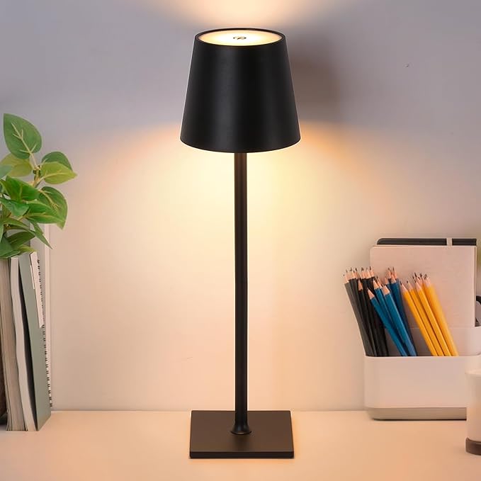 COSYLUX Portable Cordless Small Table lamp, Color & Brightness Dimmable Night Light with Touch Sensor, Rechargeable Battery Operated LED Nightstand Lamp for Bedroom Bedside, Black