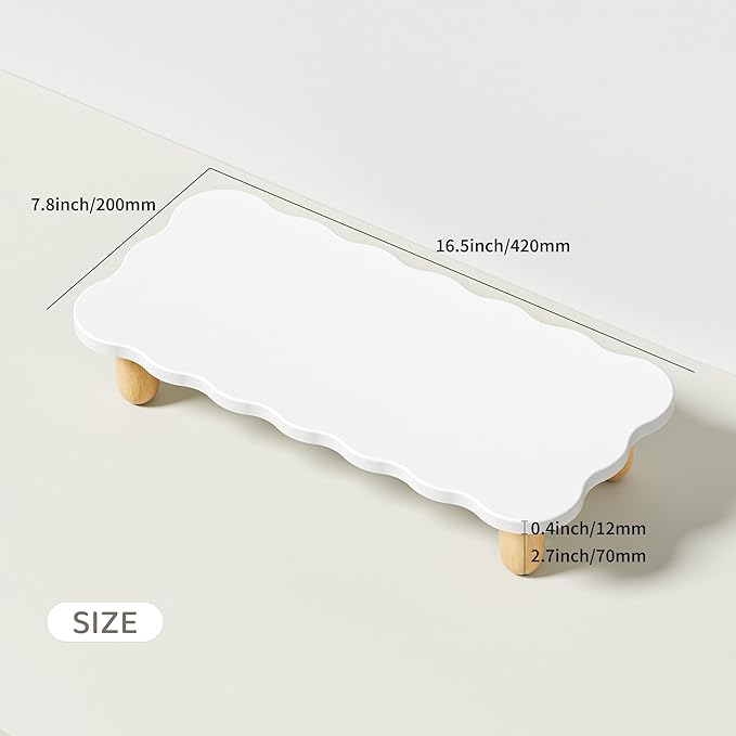 Monitor Stand Riser, Cookie-Shaped Sturdy Wood Computer Monitor Stand for Desk, Ergonomic Desk Stand, Multi-Purpose Desktop Organizer Riser for Computer, Laptop, Printer, TV, White