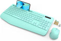 SABLUTE Wireless Keyboard and Mouse, Wrist Rest, Phone Holder, 2.4G Lag-Free Ergonomic Keyboards Mouse Combo, KM23D Silent Keyboards Set for PC, Laptop, Windows, Mint Green
