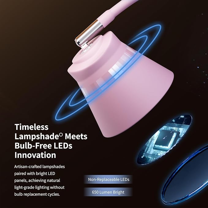 AXX TU08 Pink Cute Desk Lamp with USB Charging Port, 650 Lumens 3-Color Modes, 5-Touch Dimming, 30/60-Minute Timer, 18-Inch LED Small Table Light for Kids Teen Girls, College Dorm Room Essentials