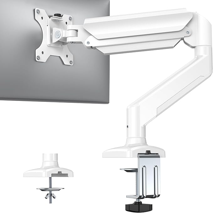HUANUO Single Monitor Arm 13-34 Inch, Adjustable Gas Spring Arm, Monitor Desk Mount for 4.4-22lbs, VESA 75/100mm with C-Clamp/Grommet Base, Ergonomic Stand for Work/Gaming