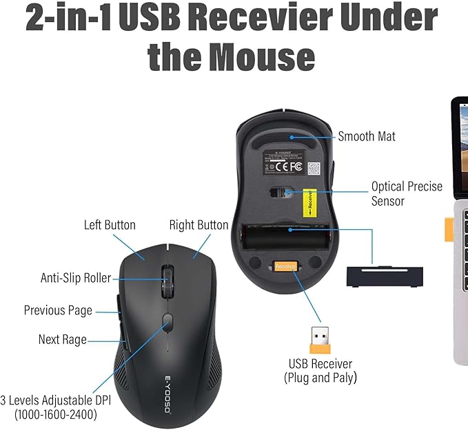 Wireless Keyboard and Mouse Combo,Silent Soft Touch Quiet Keyboard Less Noise 90%,Ergonomic with Wrist Rest,2.4GHz 104 Keys Full Size,2400 DPI Mouse,for Office/Work/Home/PC Computer/Laptop/Mac,Black