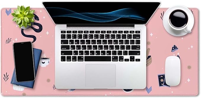 SSOIU Large Mouse Pad, Cute Pink Goth Desk Mat for Desktop, Women Girls Waterproof Gaming Mousepad, Boho Witch Computer PC Laptop Protector Writing Pads for School Office Home 35.5" x 15.7"