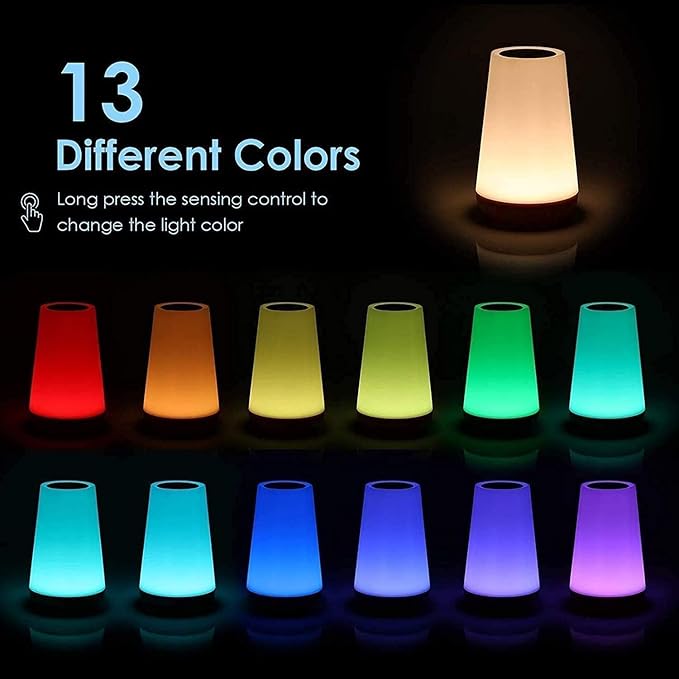 LED Small Night Light,Rechargeable Bedside Touch Light, Portable Desk Edge Light with 13 RGB Colors, Night Light for Bedroom,Nursery,Bathroom,Outdoor,Living Room