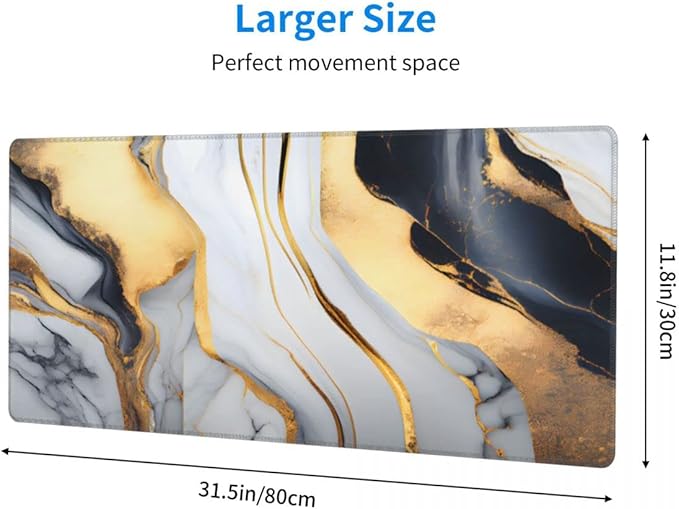 Desk Pad,Office Desk Mat 31.5"×11.8" Large Gaming Mouse Pad,Extended Computer Mouse Pad,Waterproof Thick Big Mouse Pads with Non-Slip Rubber Base Office Home Black White Gold Marble