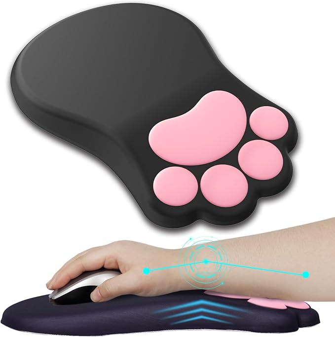 L-SPOUTTO Ergonomic Mouse Pad with Wrist Rest,Cute Cat Paw Mousepad Wrist Support,Comfortable Massage Design Computer Pain Relief Mouse Pad with Non-Slip PU Base for Desk Laptop Gaming Office,Black
