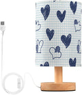 Heart LED Table Lamp, Bedside Lamp with Linen Lampshade, Flicker-Free Eye Care USB Plug in Nightstand Lamp, for Bedroom and Office