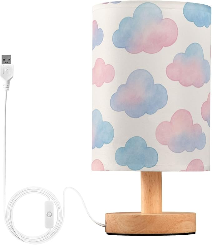 Cloud LED Table Lamp, Bedside Lamp with Linen Lampshade, Flicker-Free Eye Care USB Plug in Nightstand Lamp, for Bedroom and Office