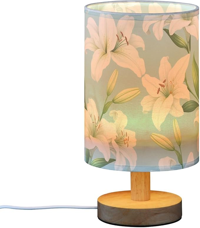 White Lily LED Table Lamp, Bedside Lamp with Linen Lampshade, Flicker-Free Eye Care USB Plug in Nightstand Lamp, for Bedroom and Office