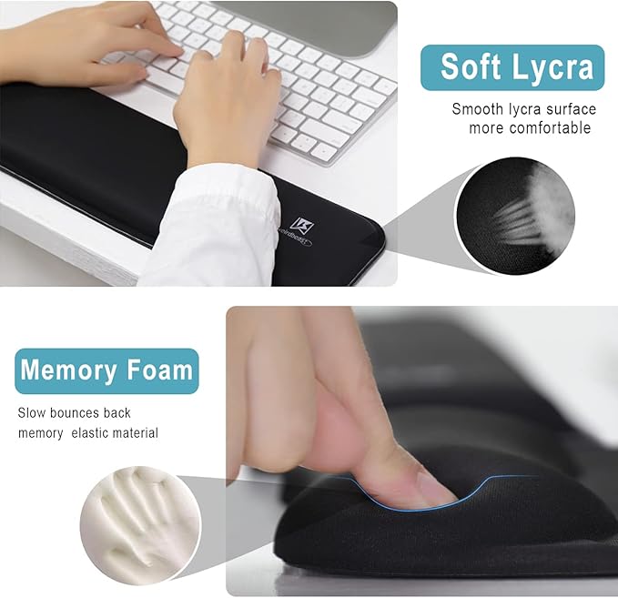 Ergonomic Keyboard Wrist Rest Pad and Mouse Pad Hand Support for Laptop Computer Wrist Rest Support Cushion Memory Foam Set for Office Gaming Easy Typing - Black