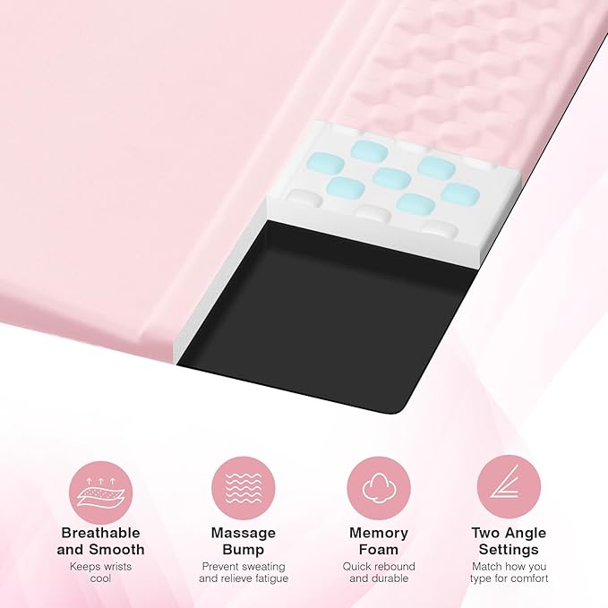 Ospelelf Ergonomic Mouse Pad and Keyboard Stand Wrist Rest Set, Memory Foam Comfort, for Typing, Office Desk Accessories, Pink