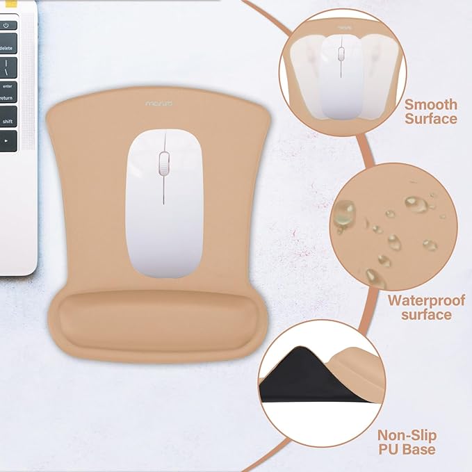 MOSISO Wrist Rest Support for Mouse Pad & Keyboard Set, Ergonomic Mousepad Non-Slip Base Home/Office Easy Typing Cushion with Neoprene Cloth & Raised Memory Foam, Mocha