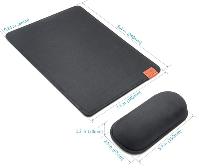 SenseAGE Ergonomic Detachable Mouse Pad with Wrist Rest Support, Adjustable Placement, Non-Slip Base, for Computer & Laptop, Office Desk Accessories, 9.7 x 7.3 in (Black)