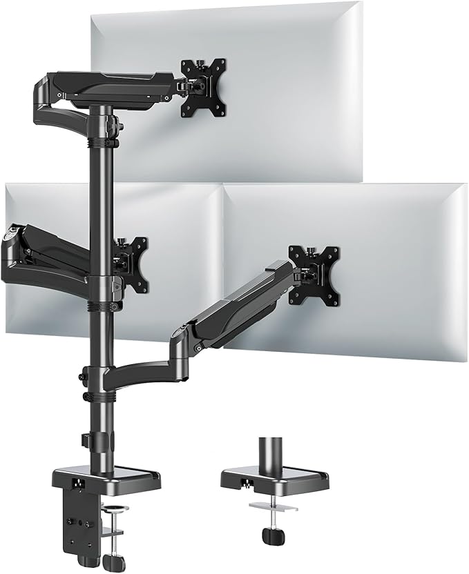 MOUNTUP Triple Monitor Mount Fits Max 32 Inch Screen, Holds 4.4-17.6lbs, 3 Monitors Desk Mount, Triple Monitor Stand for Desk, Adjutable Arm with Clamp/Grommet Base, VESA 75x75/100x100 MU6013A